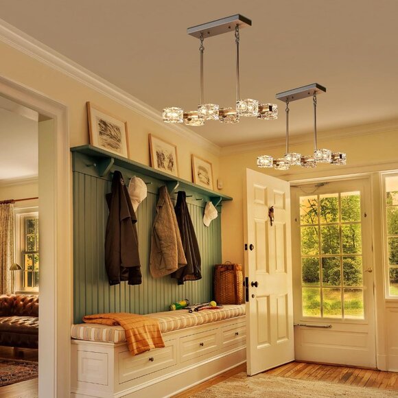 Modern Rectangular 6-Light Chandelier | Brushed Nickel, Adjustable &‎ Dimmable - Picture 7 of 9